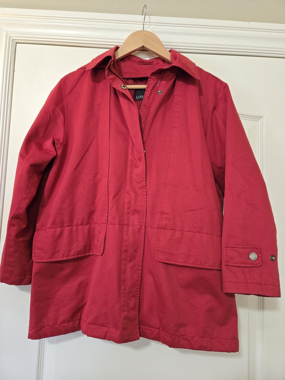 London Fog Red Pea Coat with Flap Pockets Cozy Warm